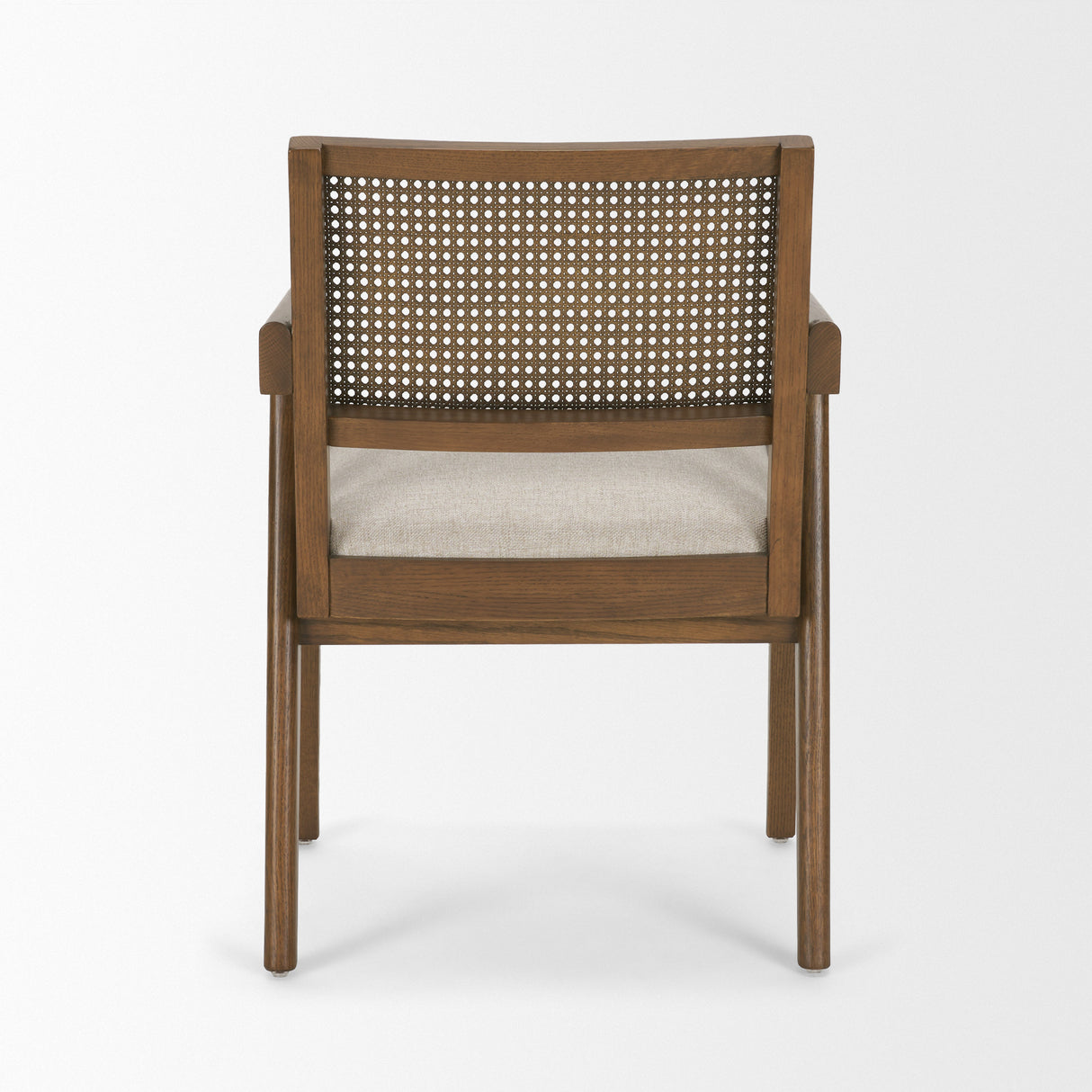Reid Framed Brown Cane Cream Fabric Dining Armchair from Mercana - Luna Furniture