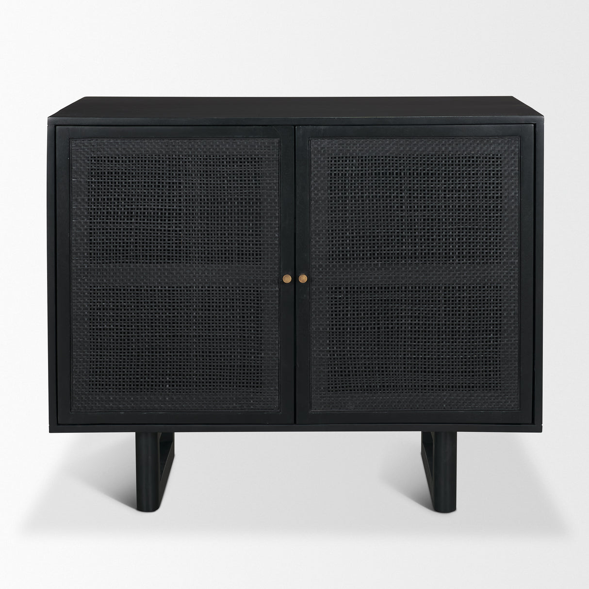 Grier Matte Black Stained Wood w/ Black Cane Accent Cabinet from Mercana - Luna Furniture