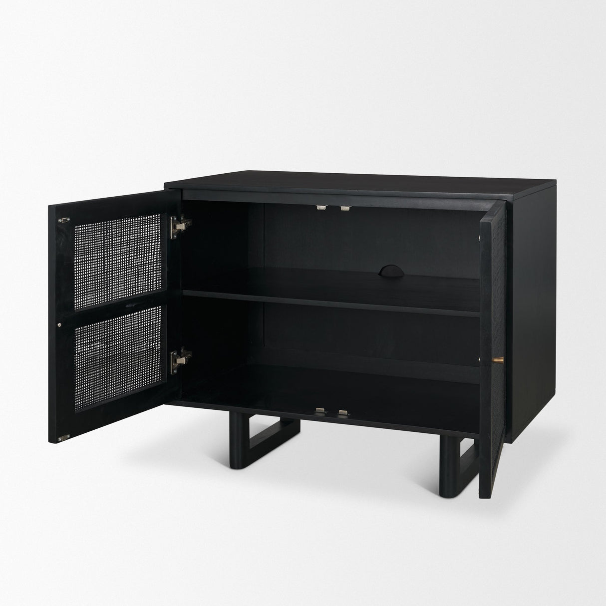 Grier Matte Black Stained Wood w/ Black Cane Accent Cabinet from Mercana - Luna Furniture