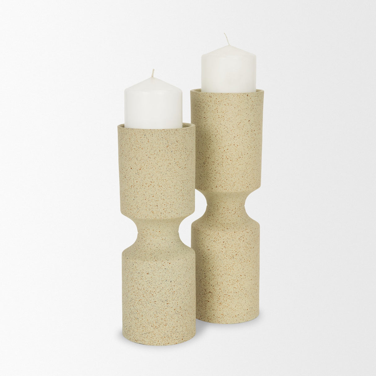 Akira Large Textured Beige Metal Pillar Candle Holder from Mercana - Luna Furniture