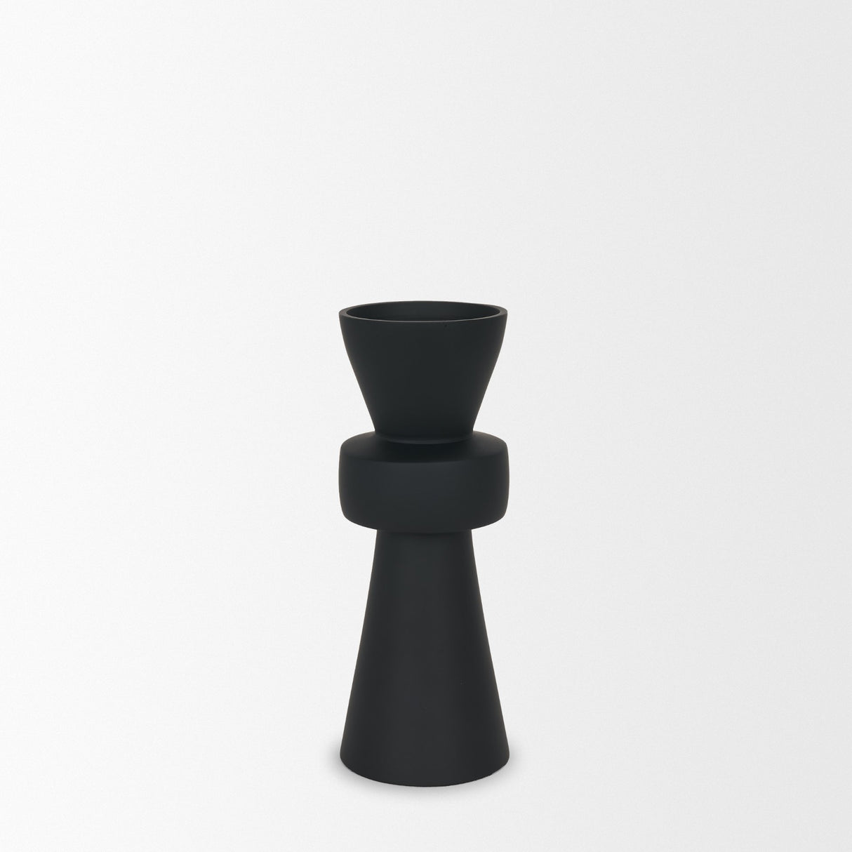 Odilia Small Smooth Matte Black Metal Geometric Pillar Candle Holder from Mercana - Luna Furniture