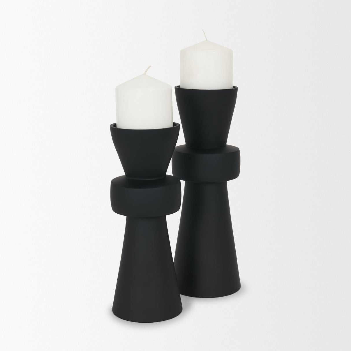 Odilia Large Smooth Matte Black Metal Geometric Pillar Candle Holder from Mercana - Luna Furniture