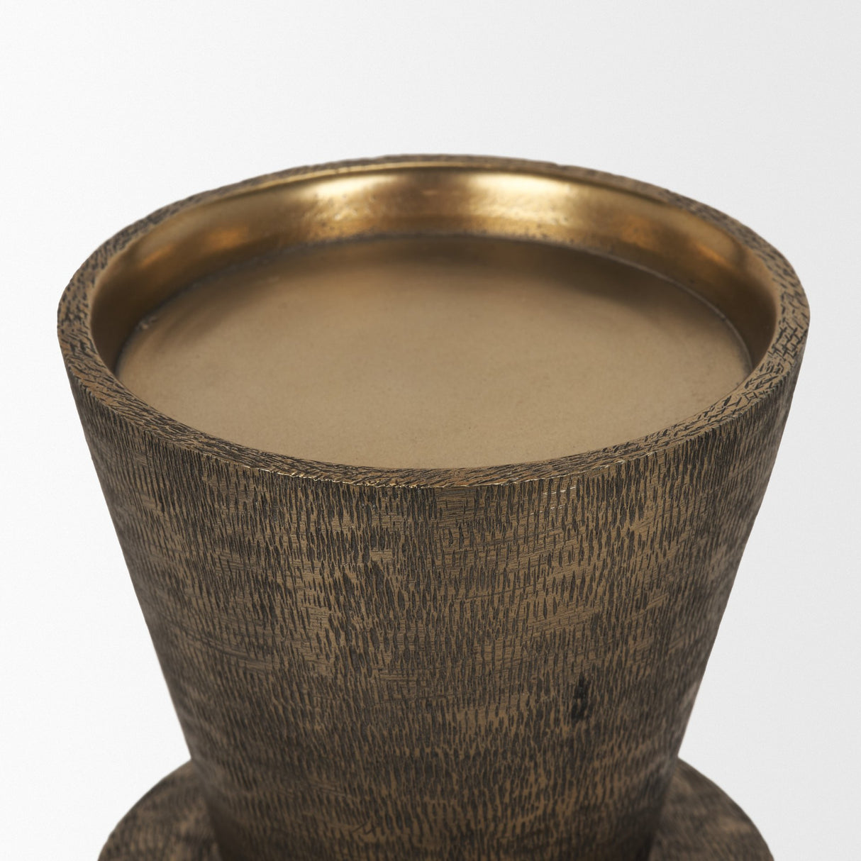 Odilia Large Textured Antiqued Gold Metal Geometric Pillar Candle Holder from Mercana - Luna Furniture