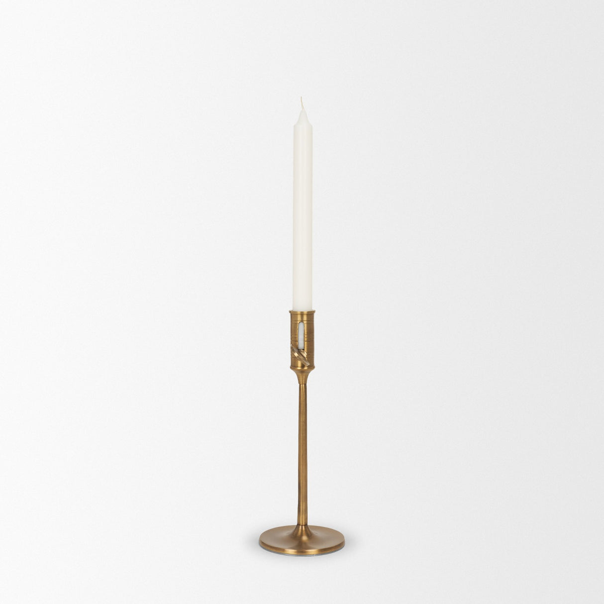 Chantria Small Solid Natural Brass Adjustable Taper Candle Holder from Mercana - Luna Furniture