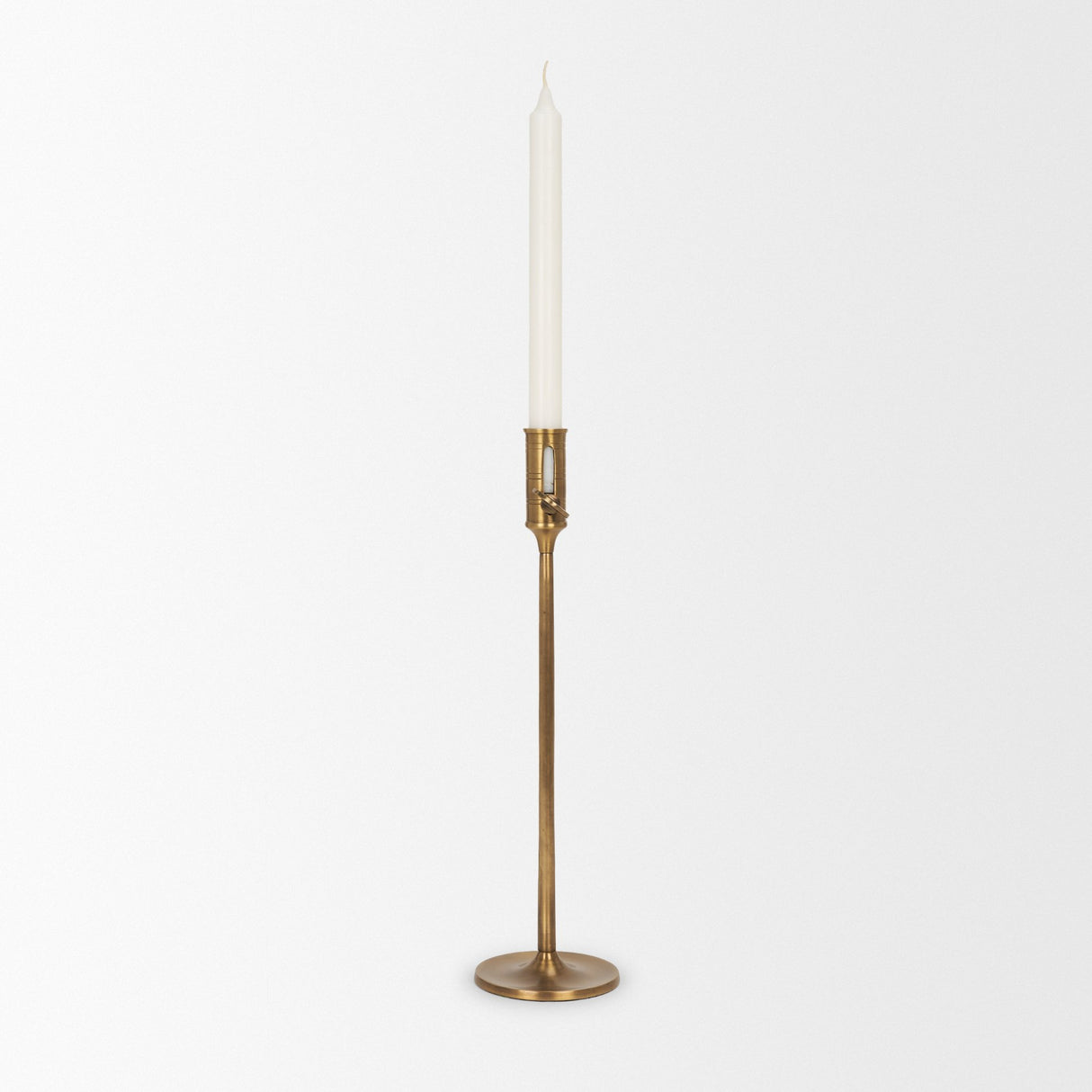 Chantria Large Solid Natural Brass Adjustable Taper Candle Holder from Mercana - Luna Furniture