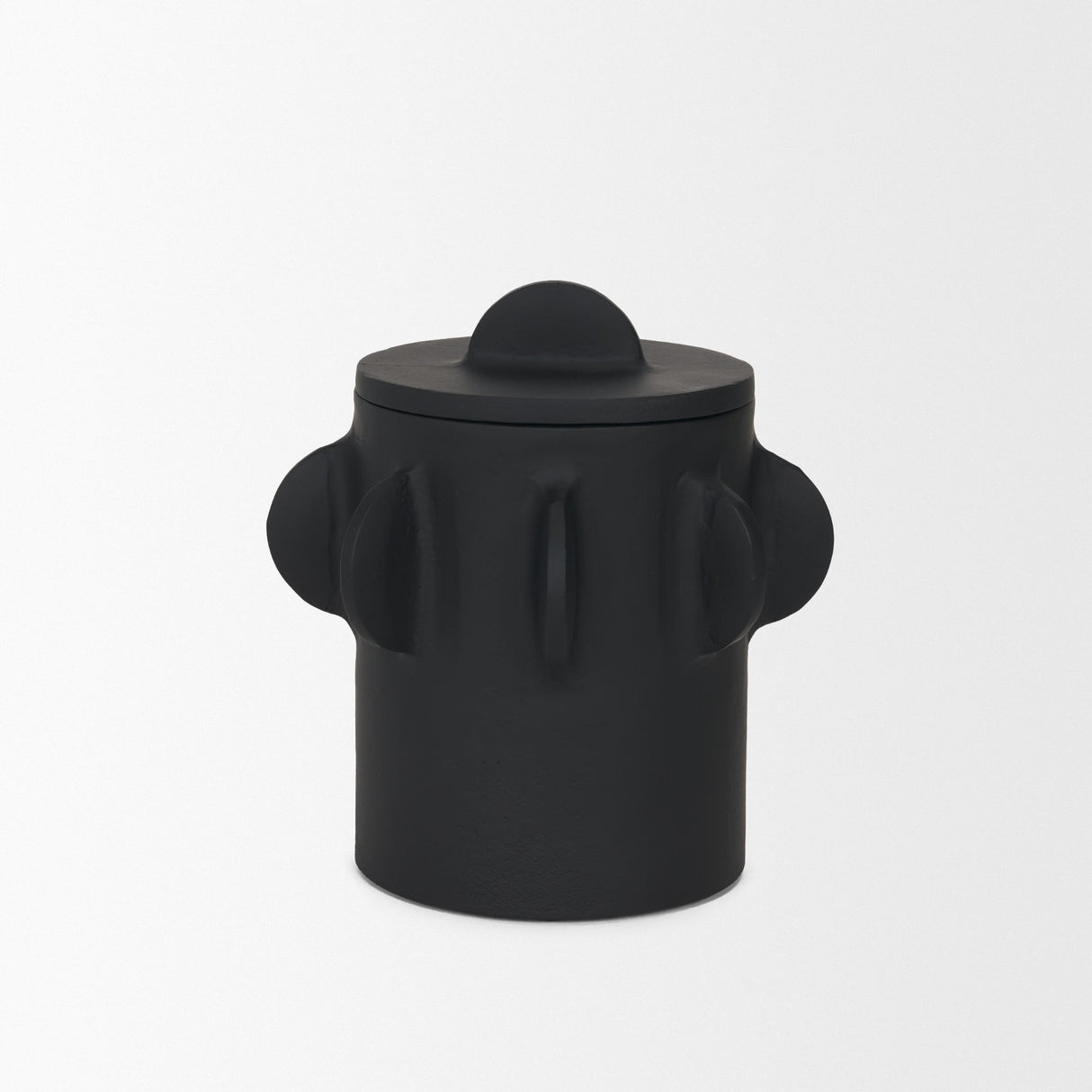 Deacon Small Matte Black Metal Canister with Sculptural Handles from Mercana - Luna Furniture