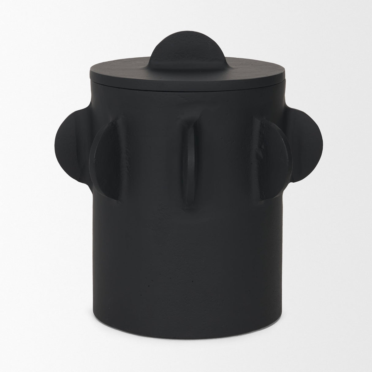 Deacon Large Matte Black Metal Canister with Sculptural Handles from Mercana - Luna Furniture