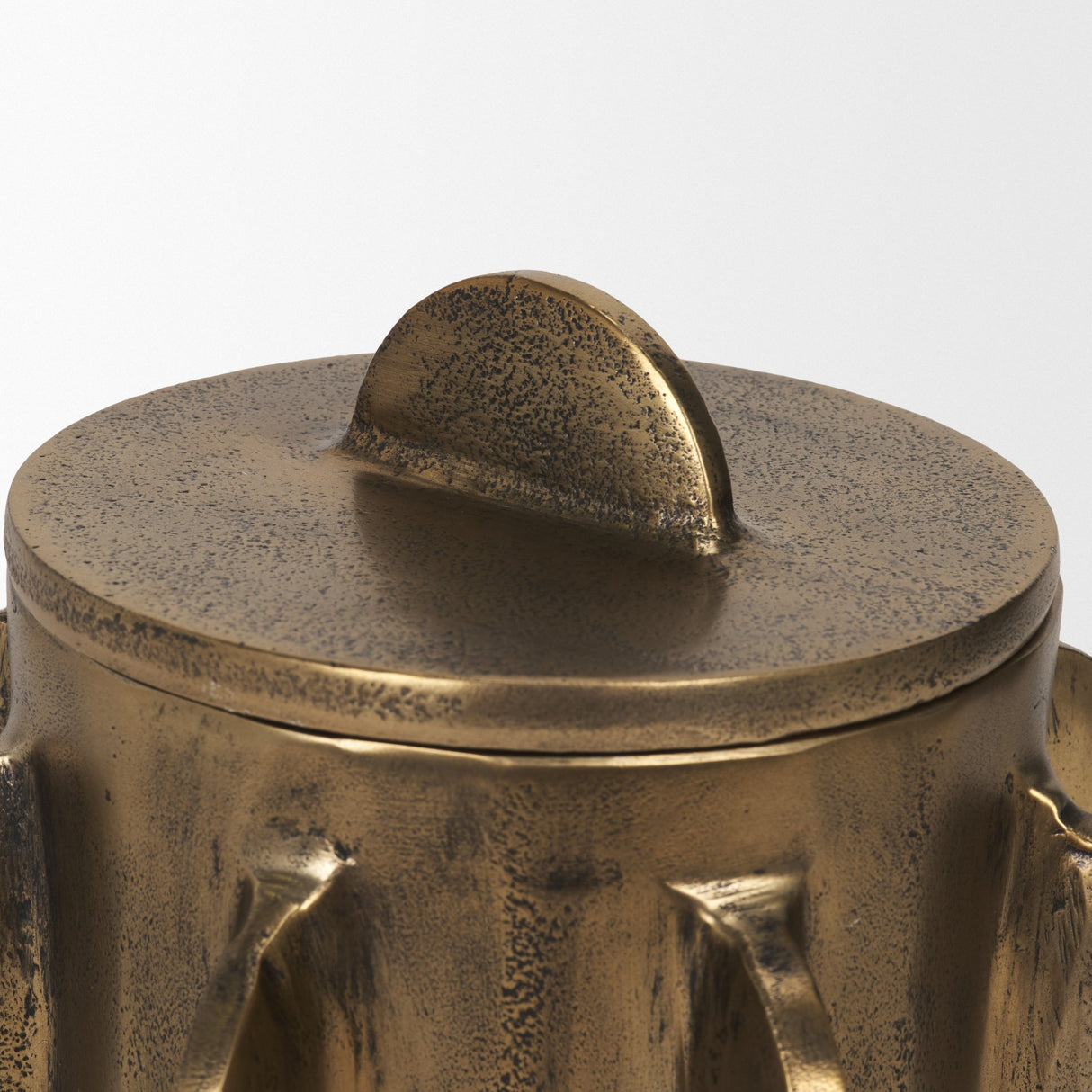 Deacon Small Antiqued Gold Metal Canister with Sculptural Handles from Mercana - Luna Furniture