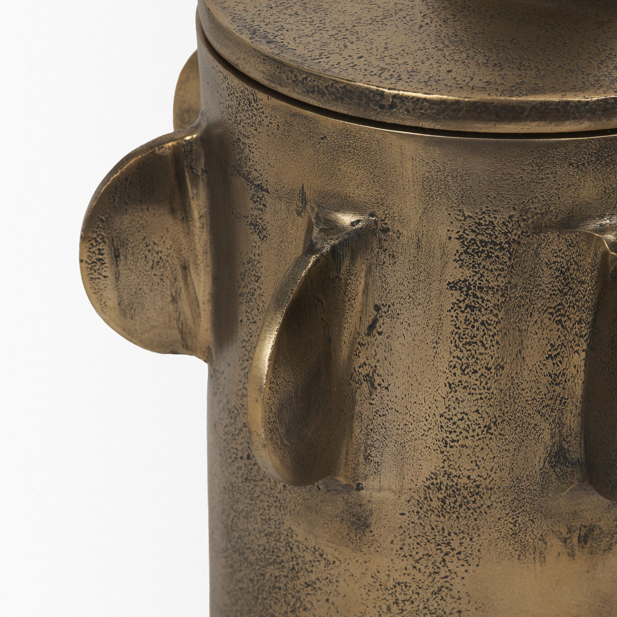 Deacon Large Antiqued Gold Metal Canister with Sculptural Handles from Mercana - Luna Furniture