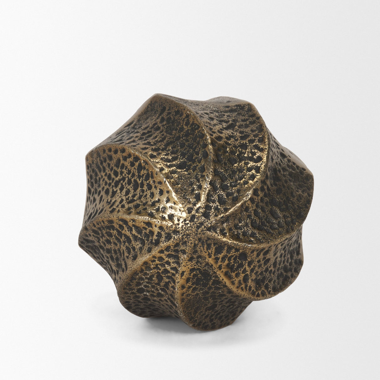 Imani Small Sculptural Textured Antiqued Gold Metal Decorative Orb Object from Mercana - Luna Furniture
