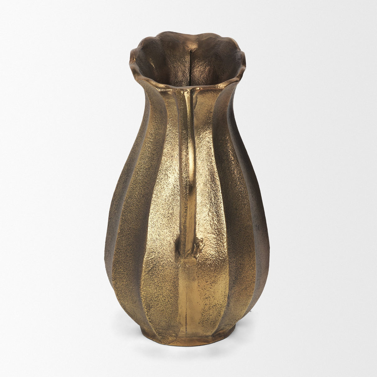 Anya Antiqued Brass Scalloped Petal Cast Metal Jug from Mercana - Luna Furniture