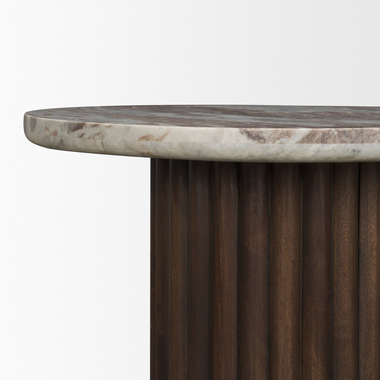 Marbrello Pink Marble Top Espresso Brown Fluted Wood Round Side Table from Mercana - Luna Furniture