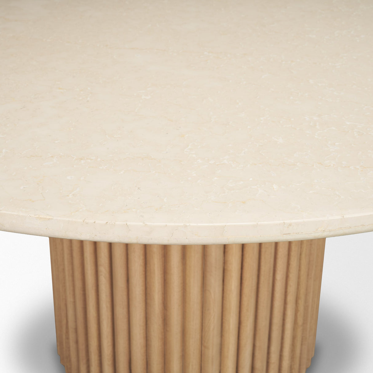 Marbrello 60" Botticino Marble Top Light Brown Fluted Wood Round Dining Table from Mercana - Luna Furniture