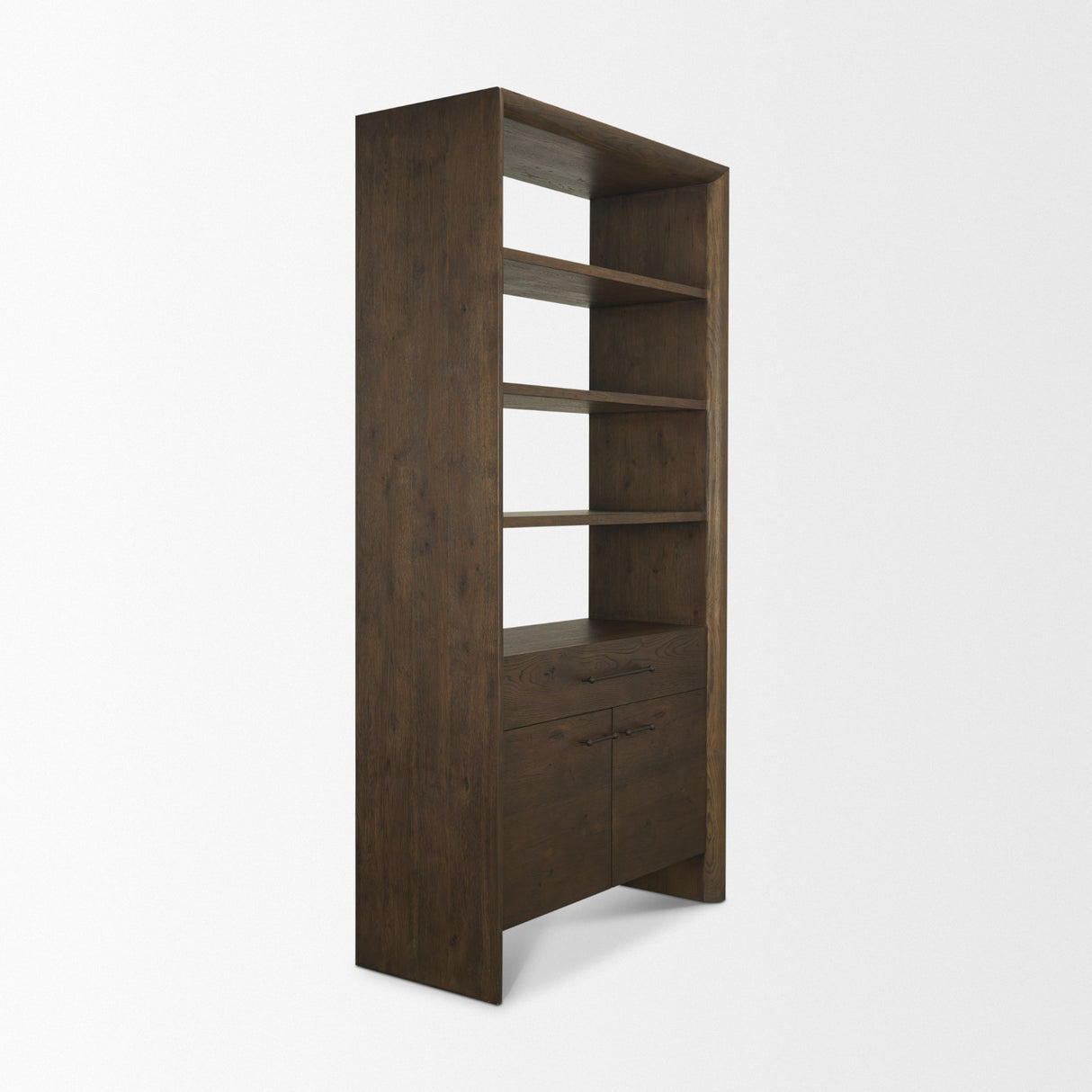 Belford 2-Door Open Dark Brown Oak Wood Shelving Unit from Mercana - Luna Furniture