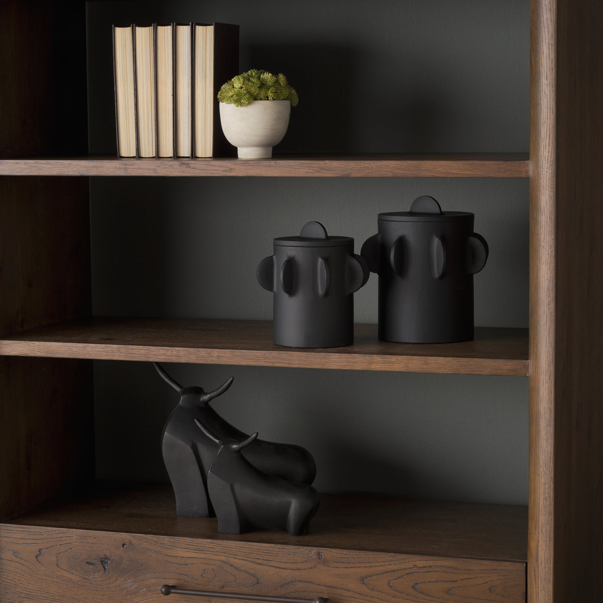 Deacon Small Matte Black Metal Canister with Sculptural Handles from Mercana - Luna Furniture