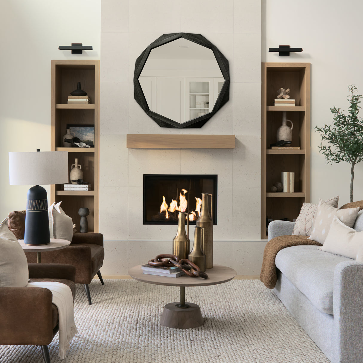 Aramis II 41L x 41H Octagon Black Wood Frame Wall Mirror from Mercana - Luna Furniture