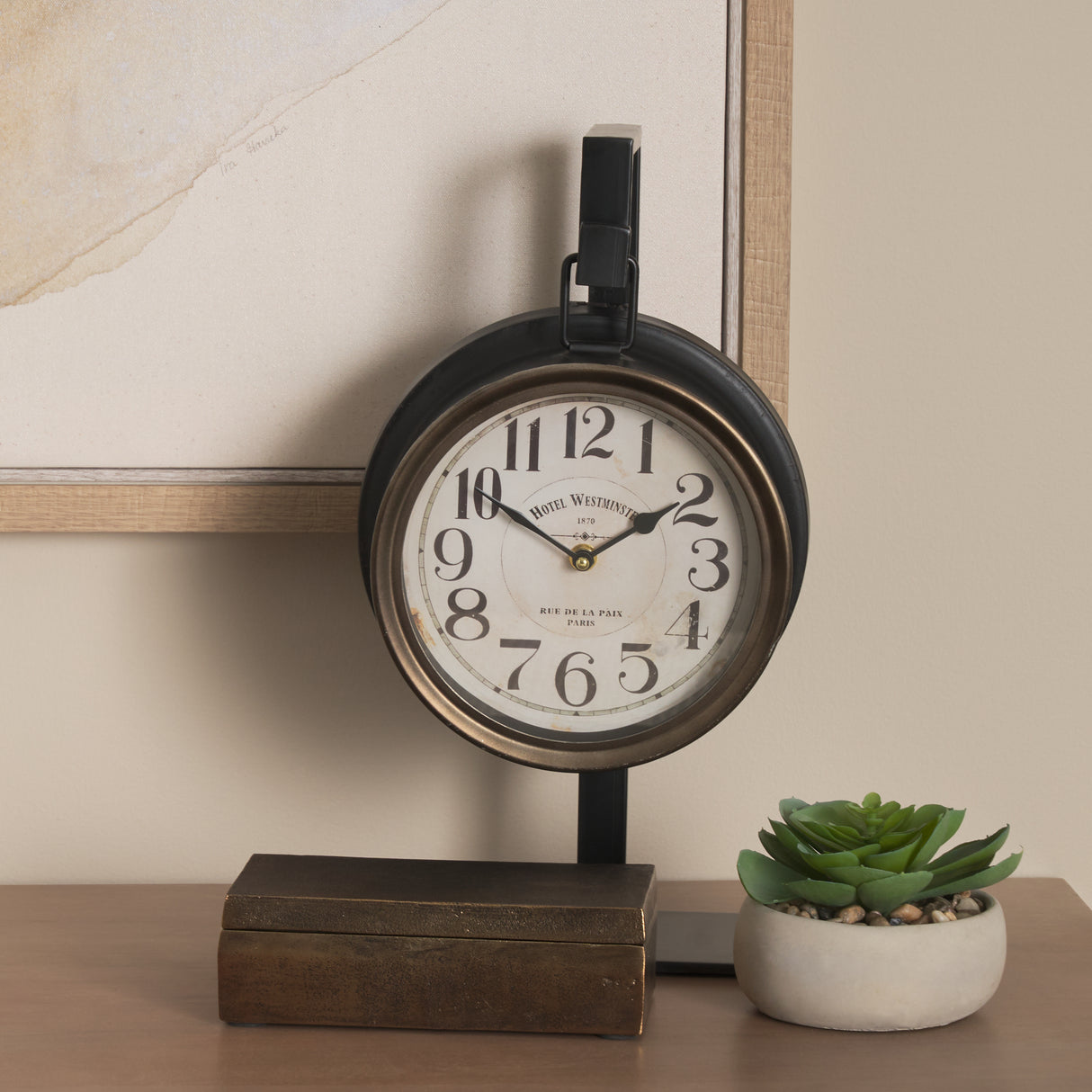 Taxz Metallic Brown Metal Hanging Table Clock from Mercana - Luna Furniture