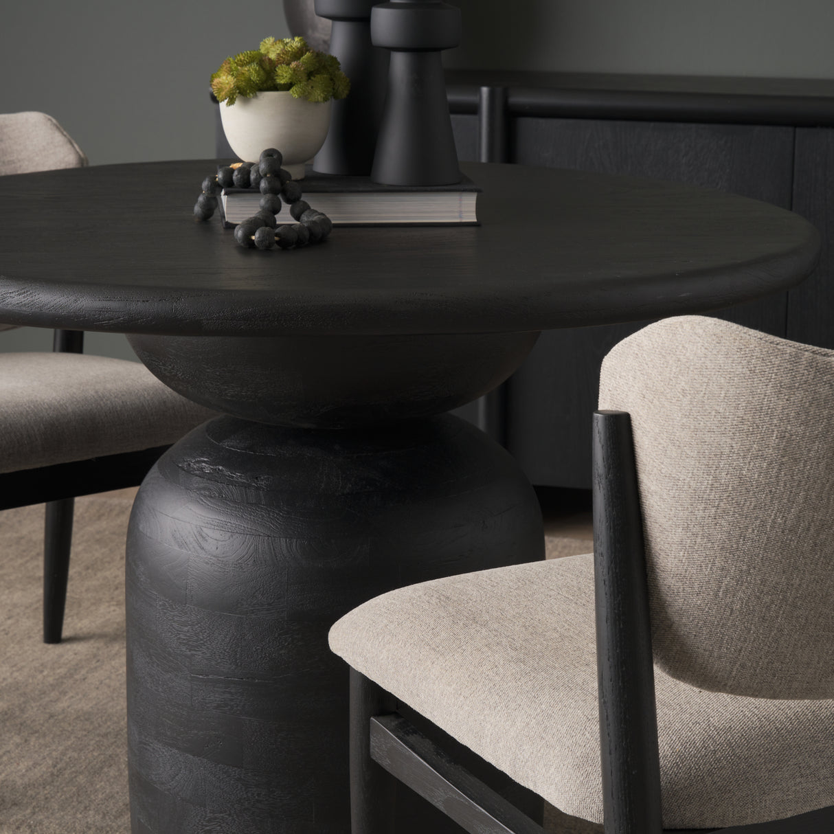 Atlas 42" Black Wood Stacked Pedestal Base Round Dining Table from Mercana - Luna Furniture