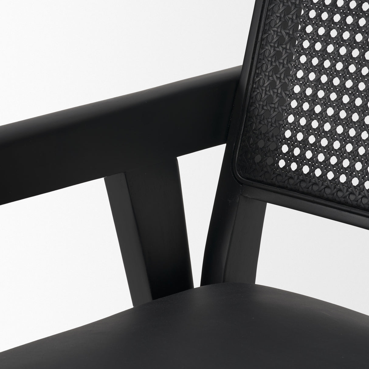 Reid Framed Black Cane Black Fabric Dining Armchair from Mercana - Luna Furniture