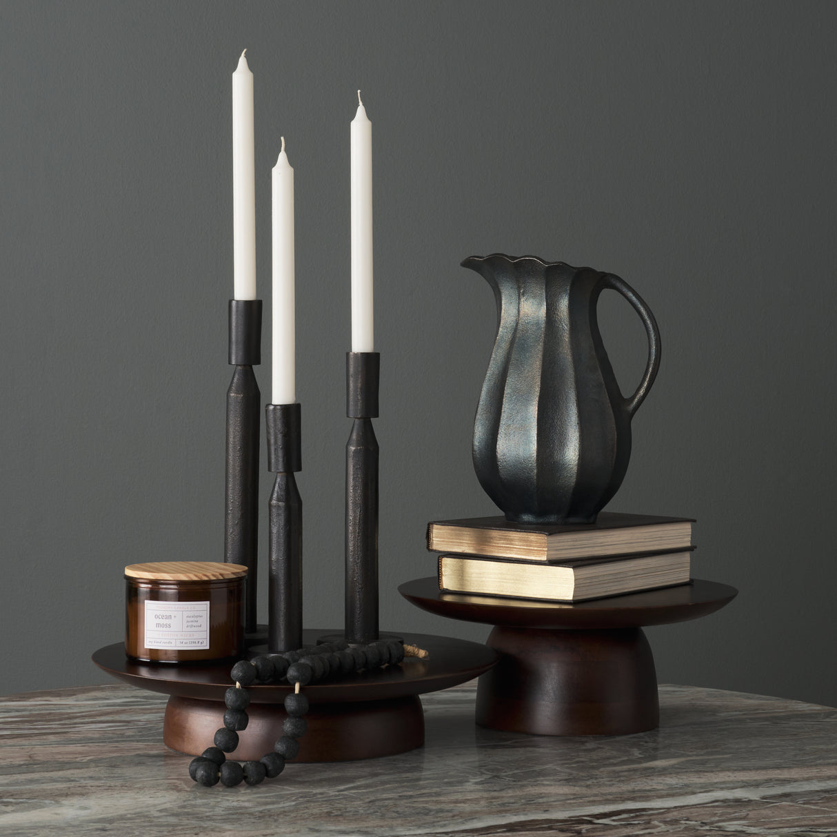 Anya Matte Black Scalloped Petal Cast Metal Jug from Mercana - Luna Furniture