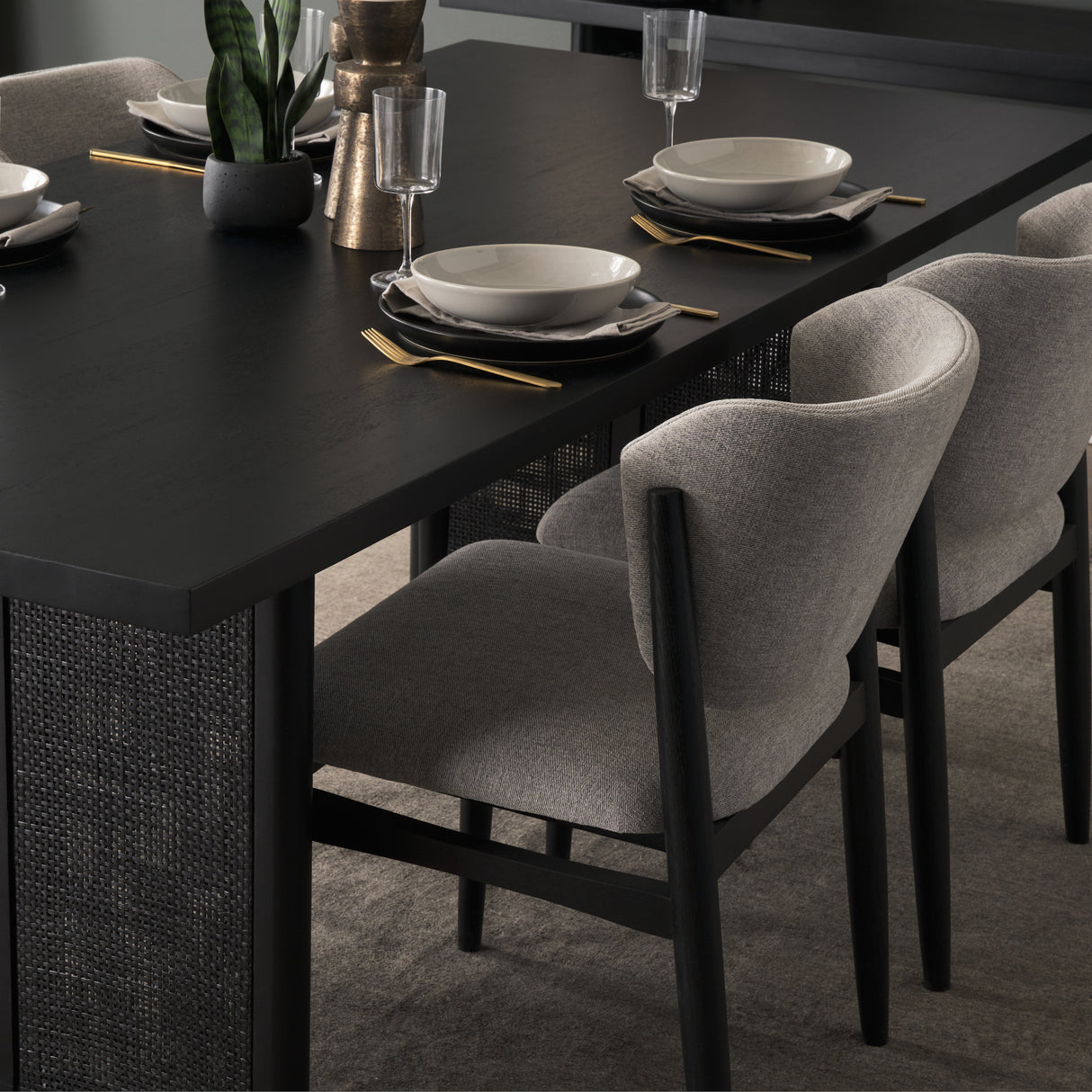 Grier 84" Black Wood w/ Black Cane Dining Table from Mercana - Luna Furniture