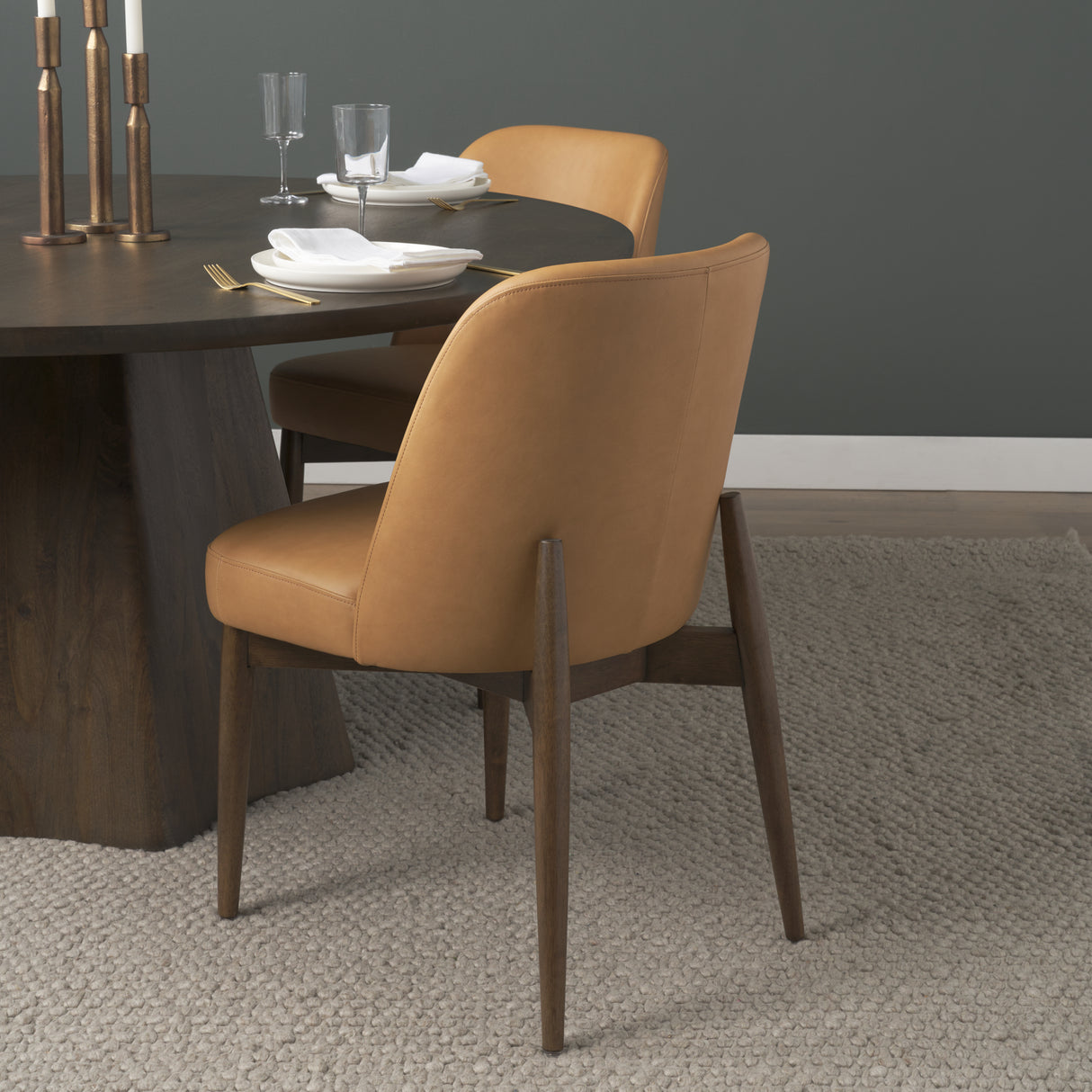 Abbie Slope Curved Back Tan Leather Dining Side Chair, Set of 2 from Mercana - Luna Furniture