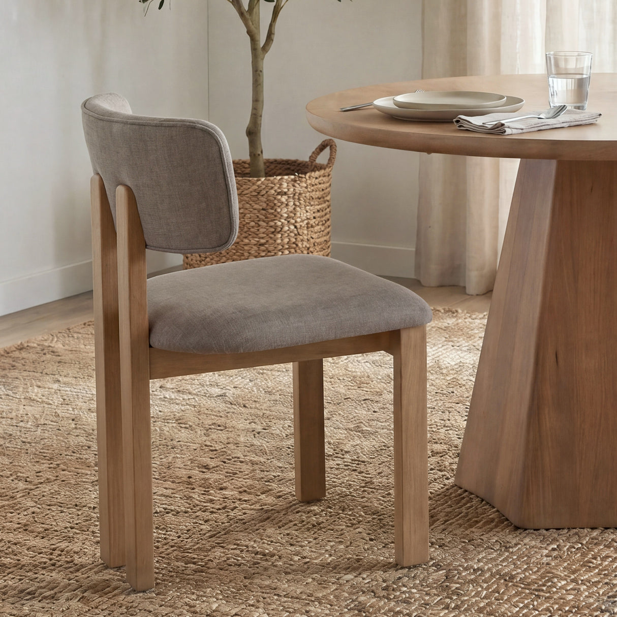 Soho Curved Open Back Gray Chenille Tripod Frame Dining Side Chair, Set of 2 from Mercana - Luna Furniture