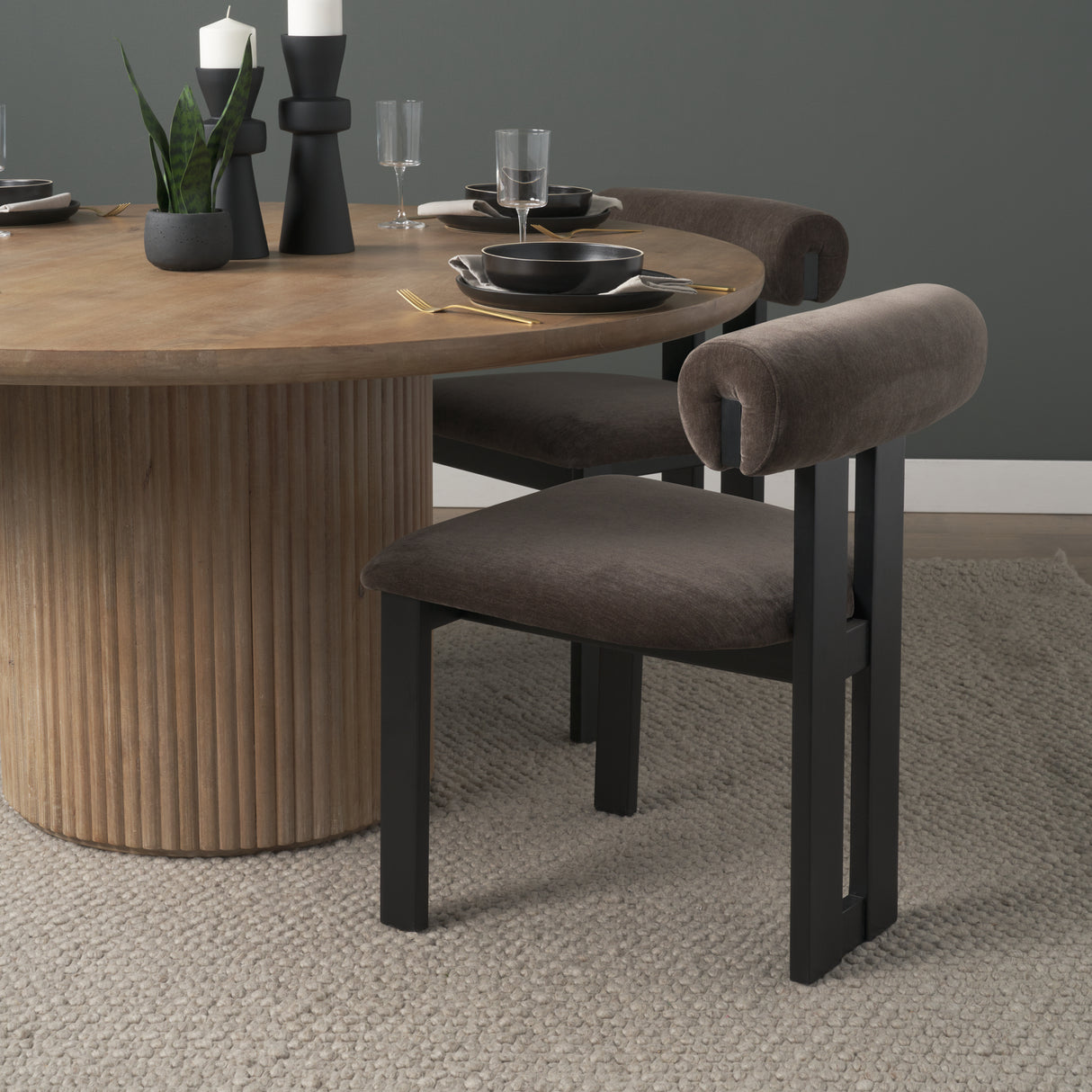 Tribeca Curve Open Back Charcoal Chenille Tripod Frame Dining Chair, Set of 2 from Mercana - Luna Furniture