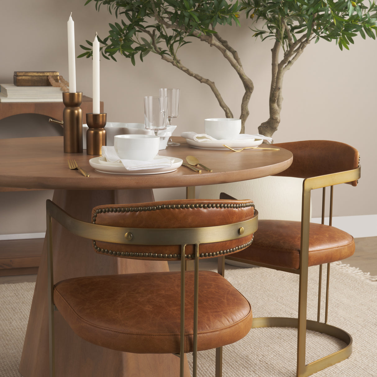 Hollyfield I Brown Leather Seat Gold Iron Frame Dining Chair from Mercana - Luna Furniture