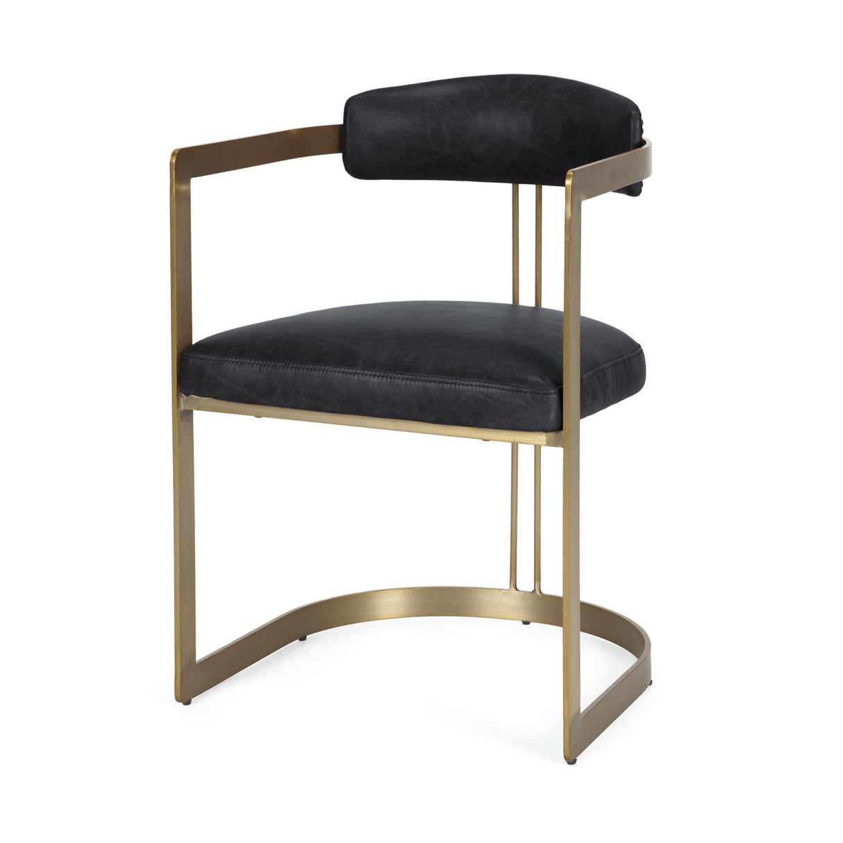 Hollyfield II Black Leather Seat Gold Iron Frame Dining Chair from Mercana - Luna Furniture