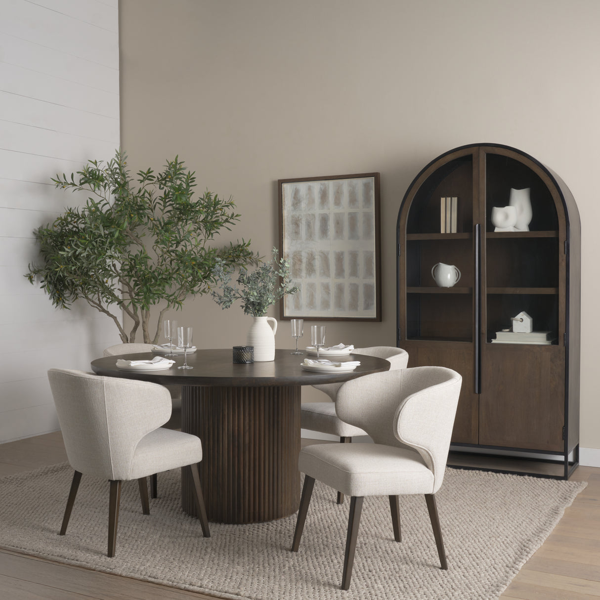 Niles 22.5L x 24.0W x 32.0H Cream Fabric Seat W/ Dark Brown Wooden Legs Wingback Dining Chair from Mercana - Luna Furniture