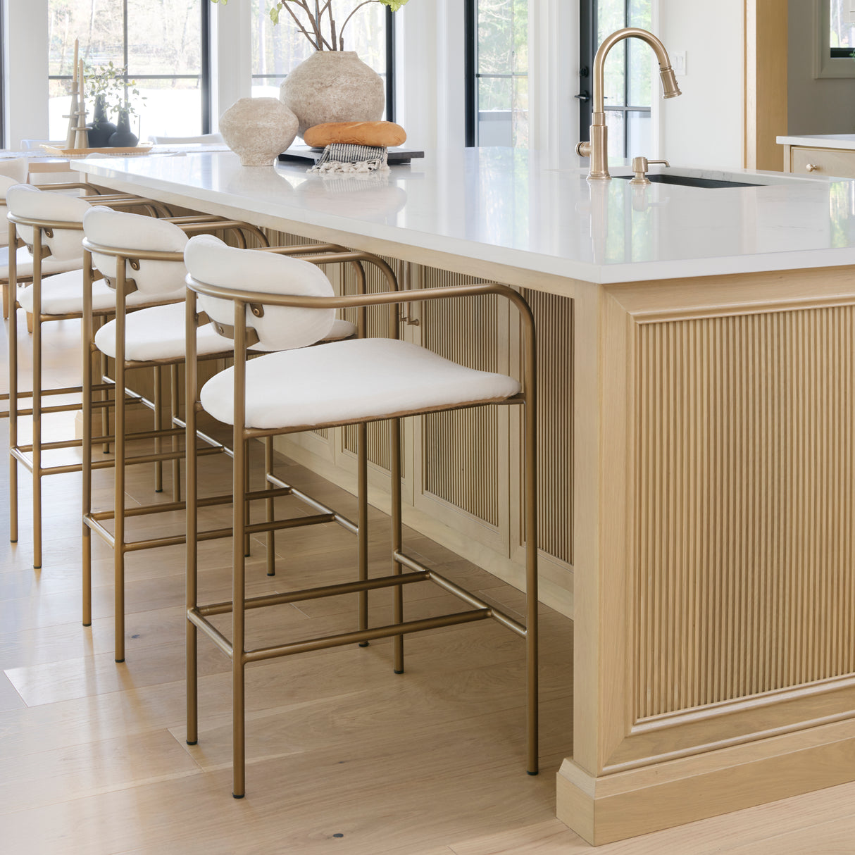 Parker Cream Fabric Seat Gold Metal Counter Stool from Mercana - Luna Furniture