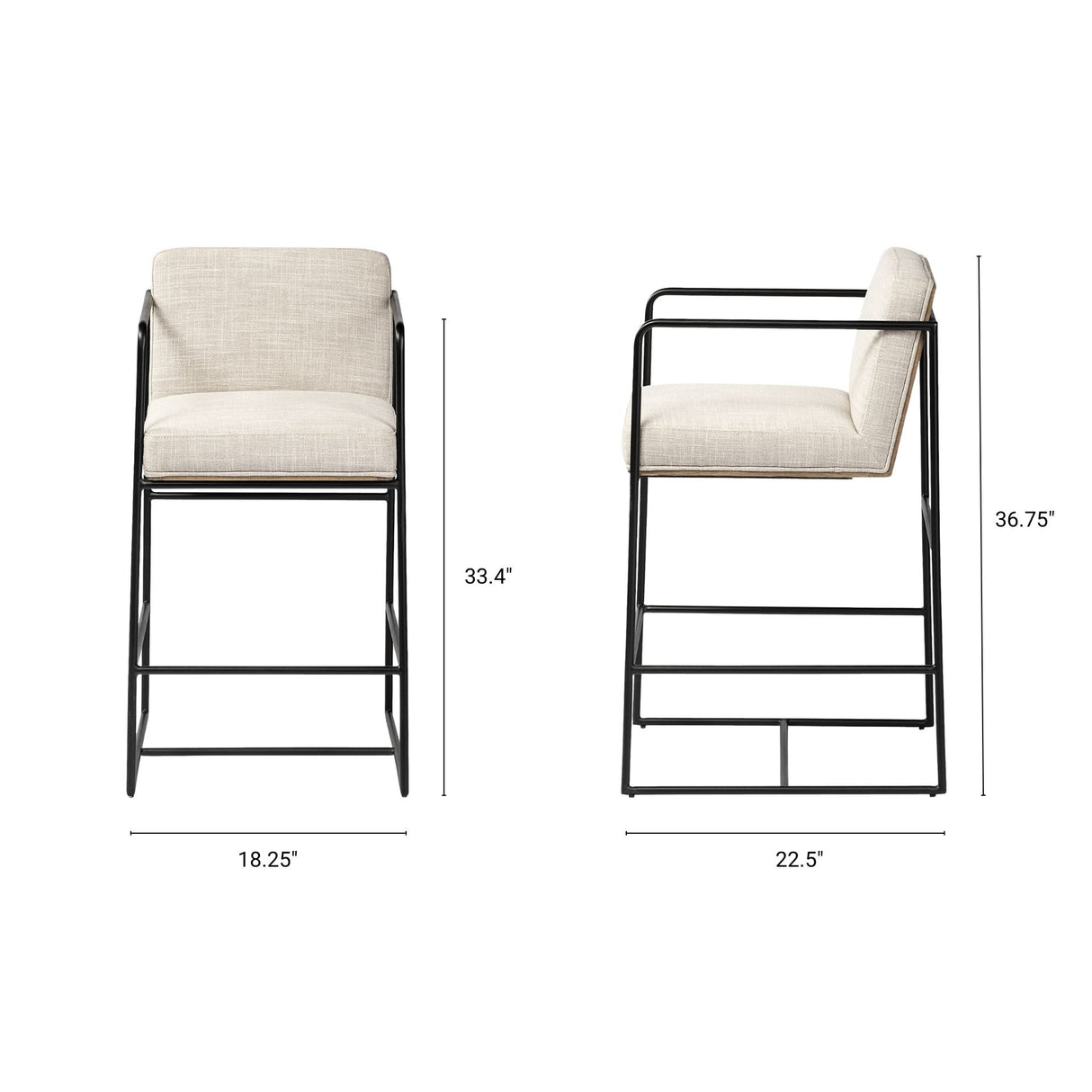 Stamford 36.5" Light Beige Upholstered Seat w/ Wood Back, Metal Frame Counter Stool from Mercana - Luna Furniture