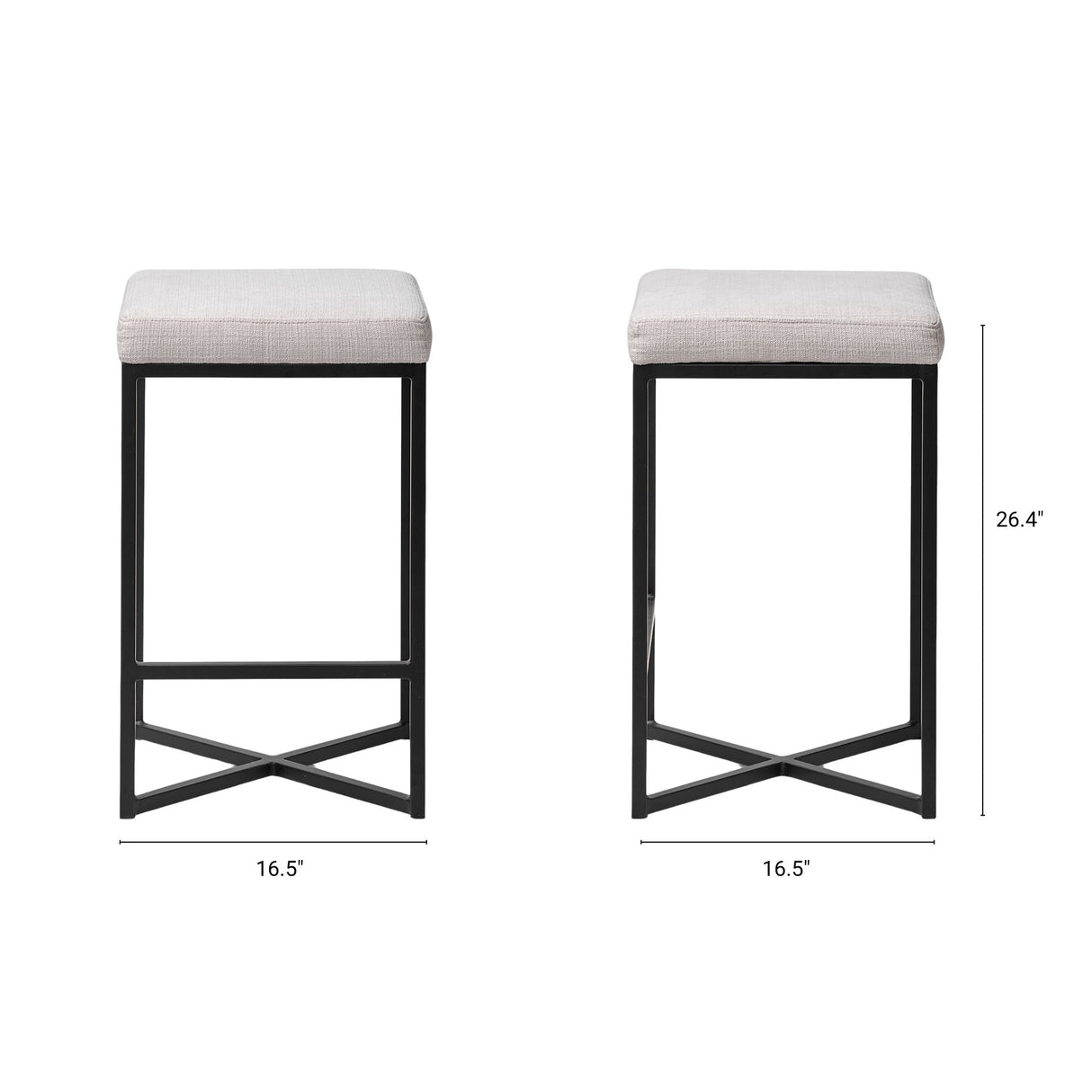 Frodo 26.5H Seat Height White Fabric Seat Black Metal Base Stool from Mercana - Luna Furniture