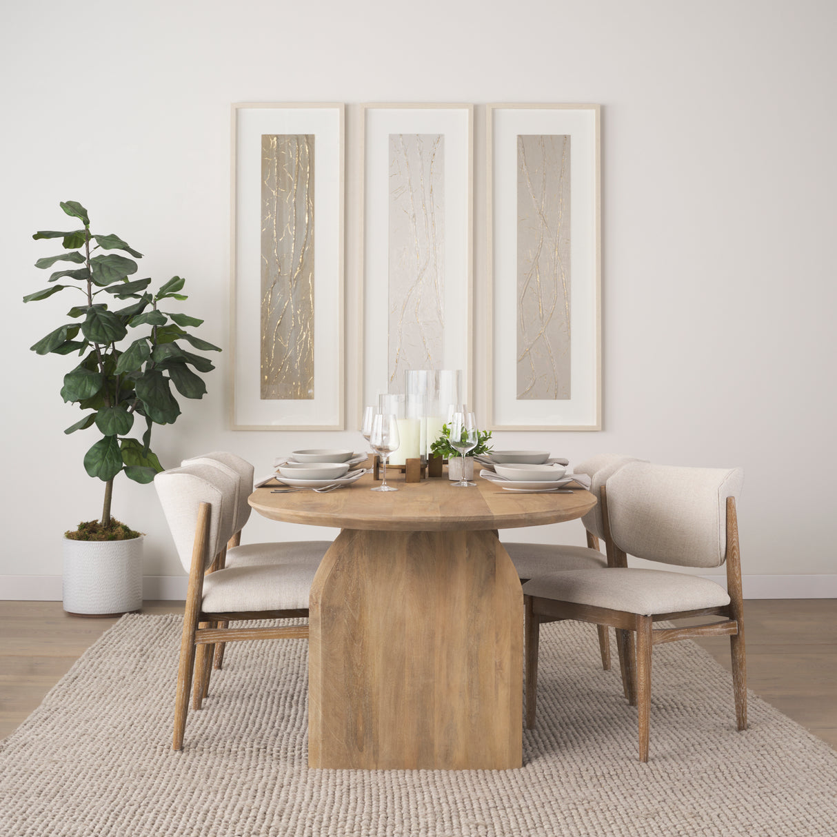 Cline Cream Fabric Upholstered and Light Brown Wood Dining Chair, Set of 2 from Mercana - Luna Furniture
