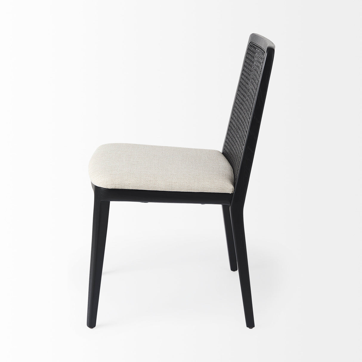 Clara Black Beech Wood W/ Cream Fabric Seat and Cane Back Armless Dining Chair, Set of 2 from Mercana - Luna Furniture