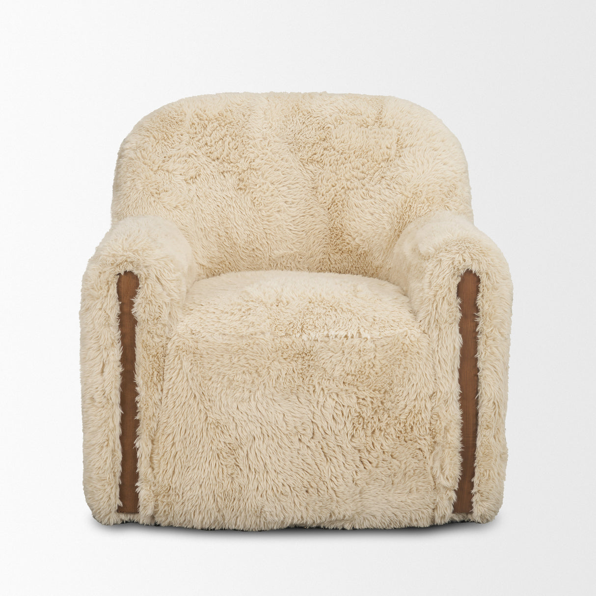 Huntley Cream Faux Fur Fabric Swivel Accent Chair from Mercana - Luna Furniture