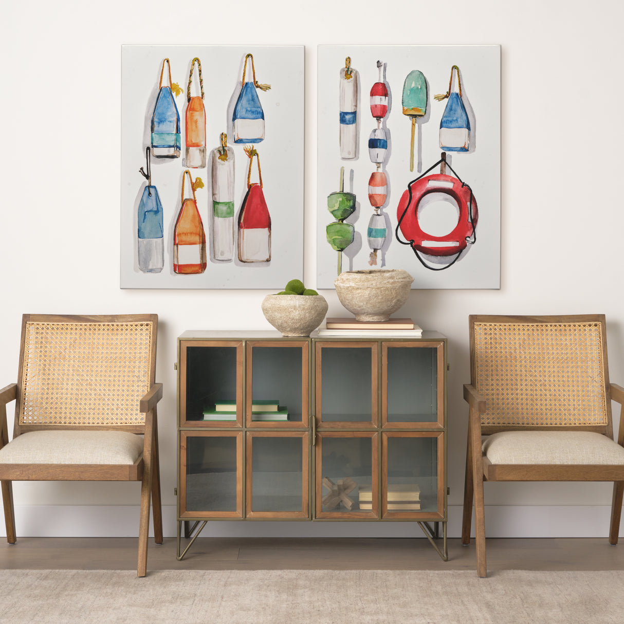 Watercolor Buoys II by Jennifer Paxton Parker a Hand Embellished Textured Canvas from Mercana - Luna Furniture