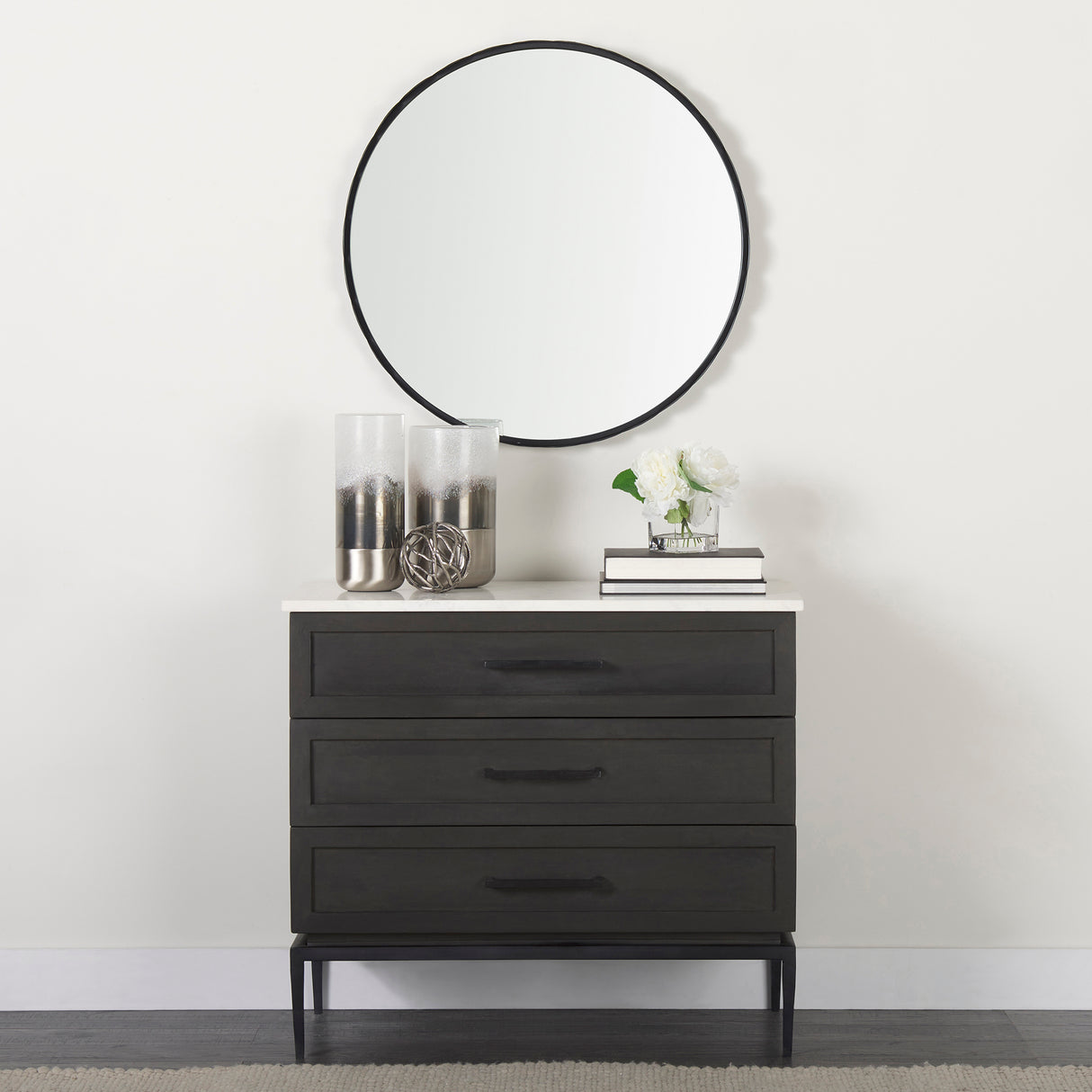 Adelaide 29.7"Black Metal Scallop Edge Round Mirror from Mercana - Luna Furniture