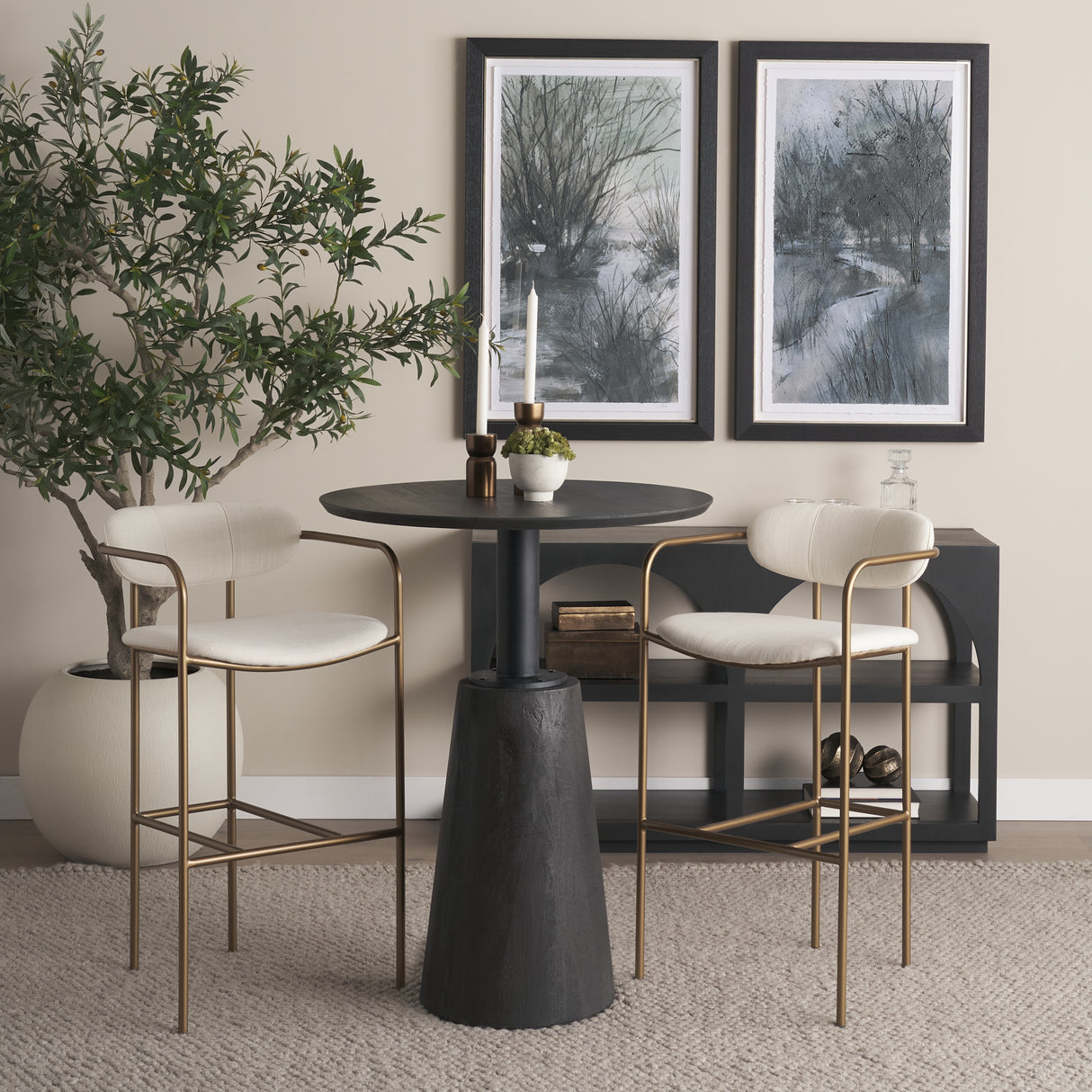 Parker 30" Seat Height Cream Fabric Seat Gold Metal Bar Stool from Mercana - Luna Furniture