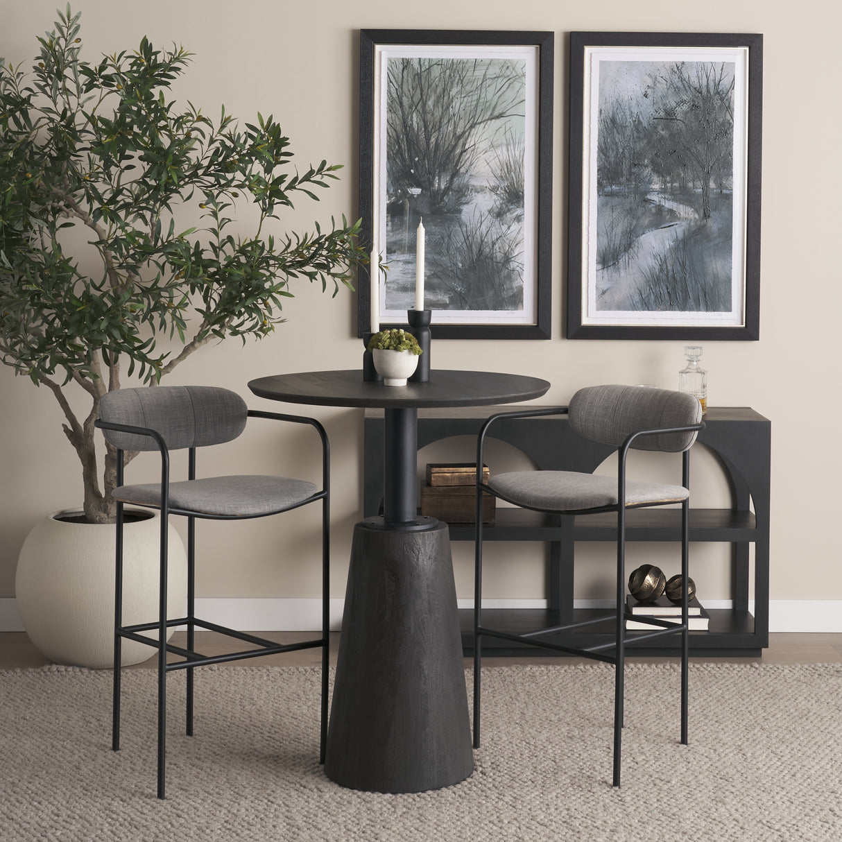 Parker Gray Fabric Seat Black Metal Bar Stool from Mercana - Luna Furniture