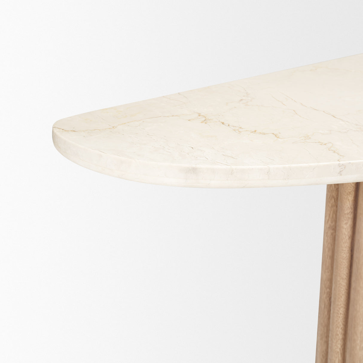 Marbrello Botticino Marble Top Light Brown Fluted Wood Half Moon Console Table from Mercana - Luna Furniture
