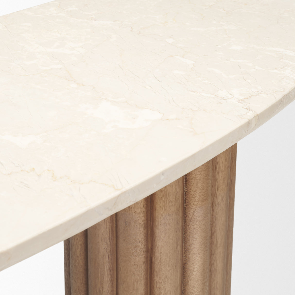 Marbrello Botticino Marble Top Light Brown Fluted Wood Half Moon Console Table from Mercana - Luna Furniture