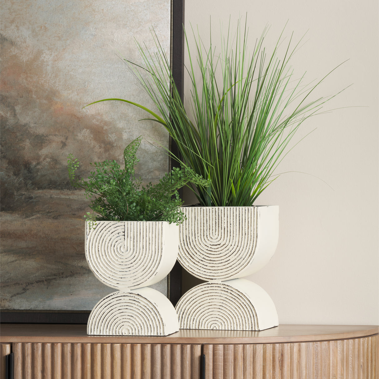 Medina Off White w/ Gold Antiquing Tall Metal Planters (Set of 2) from Mercana - Luna Furniture