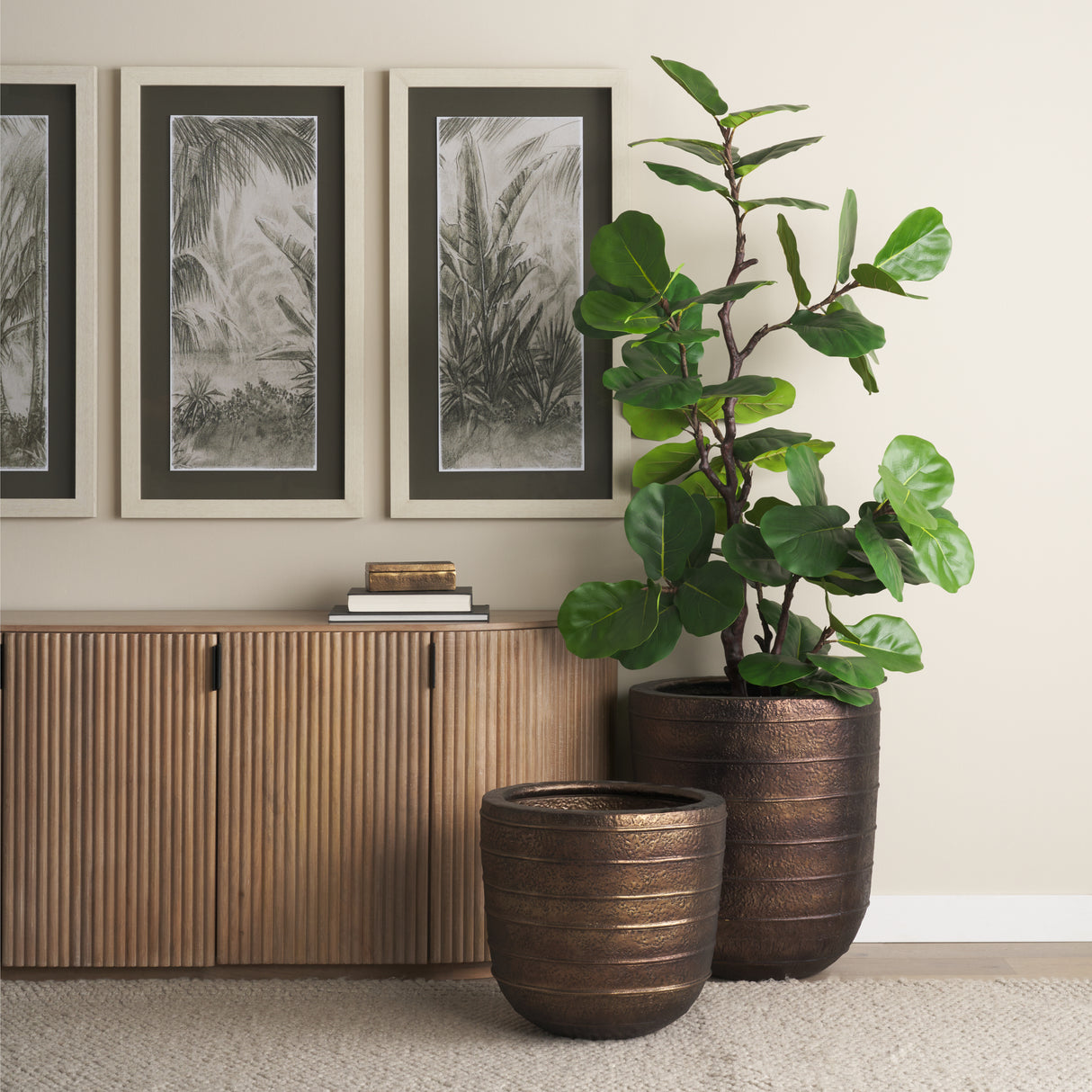 Aivana Large Antiqued Gold Metal Floor Vase from Mercana - Luna Furniture