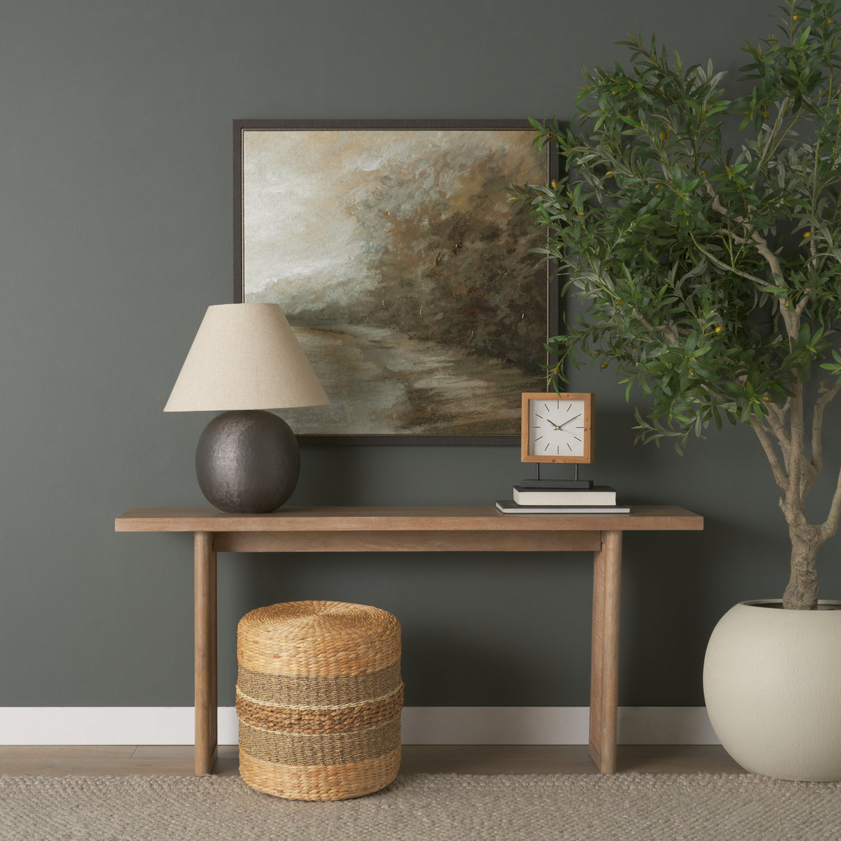 Maya 17.7L x 17.7W x 17.7H Light Brown W/Medium Brown Stripes Seagrass Round Pouf from Mercana - Luna Furniture