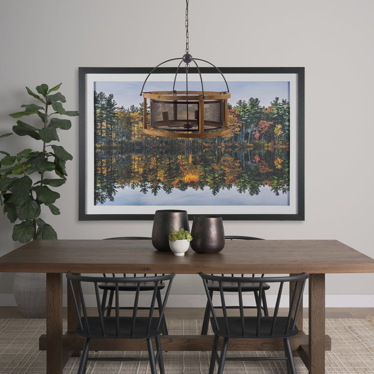 Penhill (25"x24") Black and Wooden Three Bulb Chandelier from Mercana - Luna Furniture