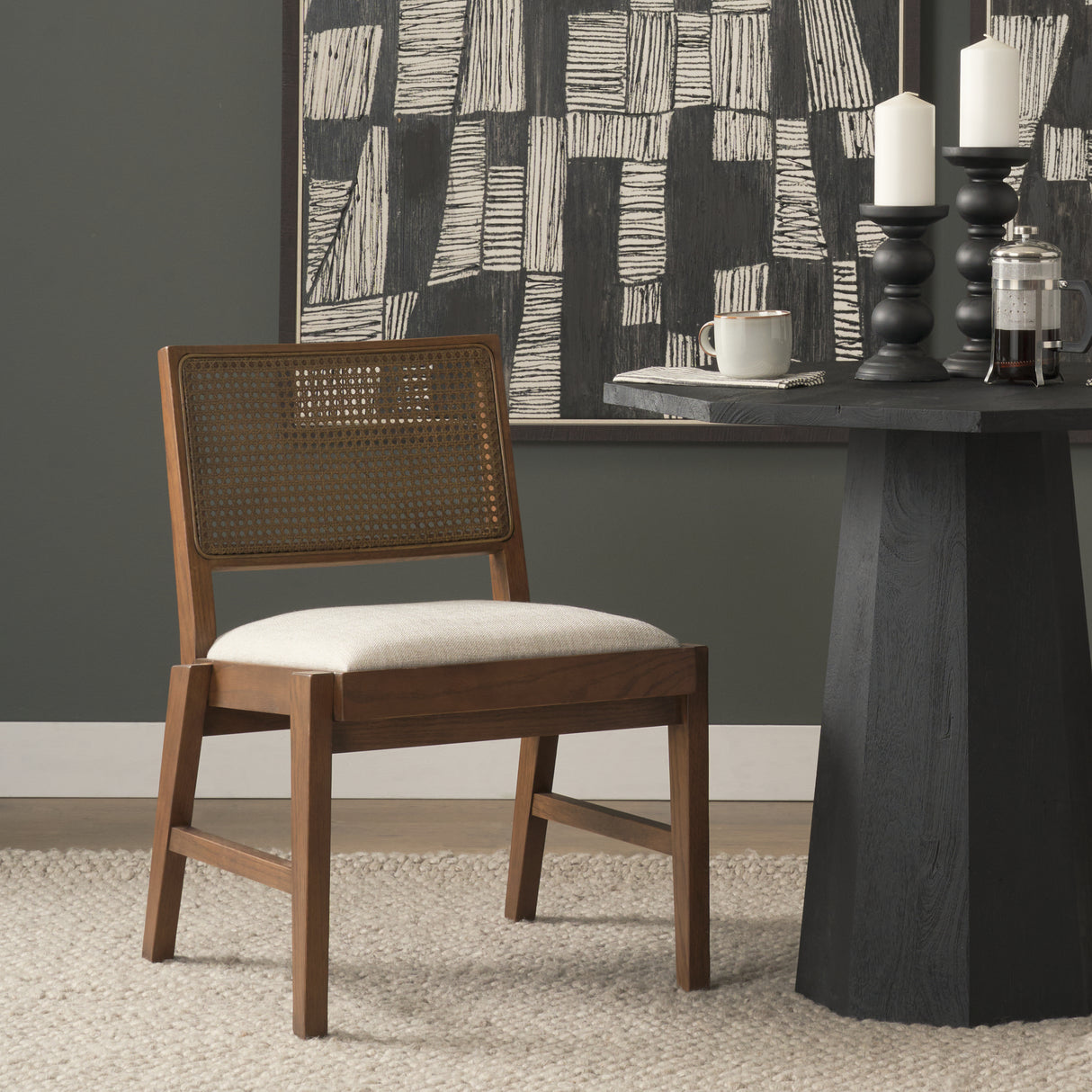 Reid Framed Brown Cane Cream Fabric Dining Chair, Set of 2 from Mercana - Luna Furniture