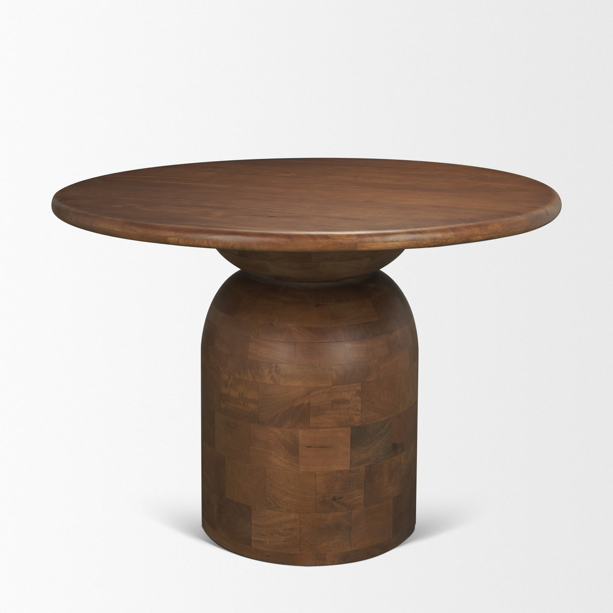 Atlas 42" Warm Mid-Brown Wood Stacked Pedestal Base Round Dining Table from Mercana - Luna Furniture