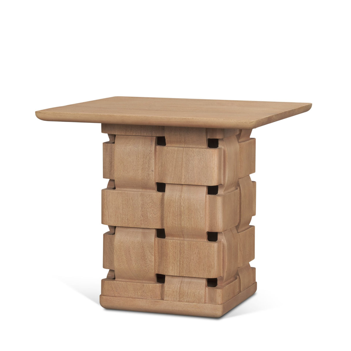 Trellyn Light Brown Wood w/ Carved Woven Base Square Accent Table from Mercana - Luna Furniture